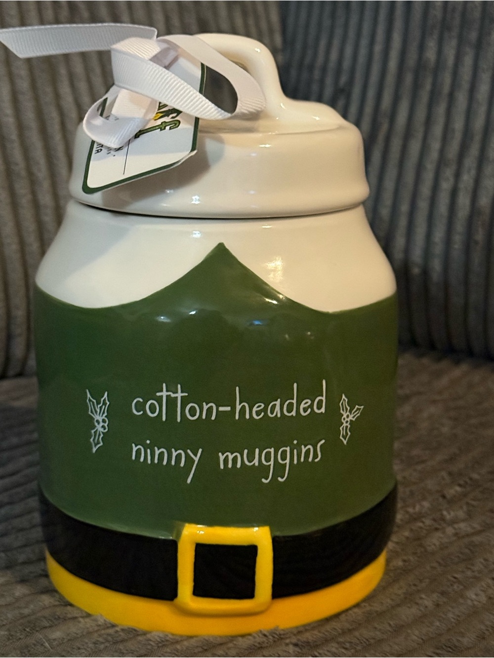 Rae Dunn ✨Holiday Elf Jar “cotton-headed ninny muggins” NWT